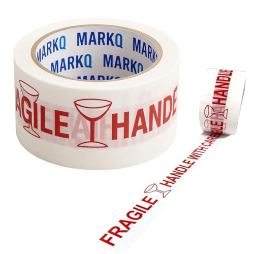 MARKQ [1 Roll] Fragile Tape – [48mm x 60 Yards] Heavy Duty Handle with Care Warning Tape for Packing, Cartons, Shipping & Moving