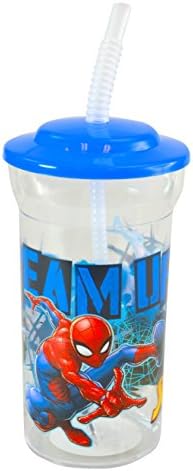 Marvel Spiderman 16oz Sports Drink Cup with Attached Lid Straw