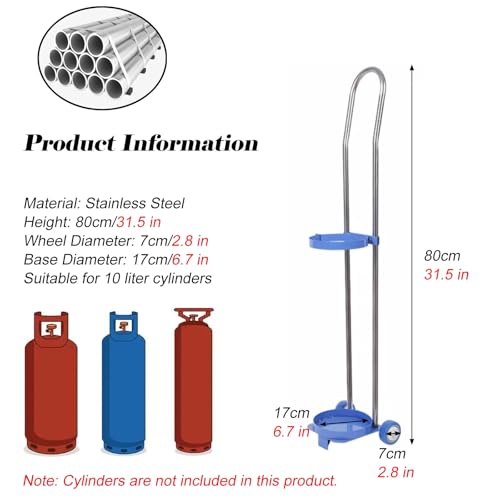 Genérico Soporte para Cilindros de Gas/transportador de Tanques de oxígeno. Carro para Cilindros de Acero Inoxidable para clínicas y Laboratorios. Estante rodante para Cilindros de Gas con 2 Ruedas.