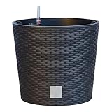 HappyFlower Blumentopf rund mit Innentopf – Pflanzkübel aus Kunststoff in Rattan-Optik, für Innen & Außen, Übertopf Verschiedene Größen & Farben erhältlich, (Äußerer ∅ Oben 30 cm, Braun)