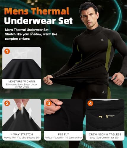 Image of CL convallaria Thermal Underwear Long Johns Set Mens Winter Gift Hunting Gear Sport Base Layer Bottom Top