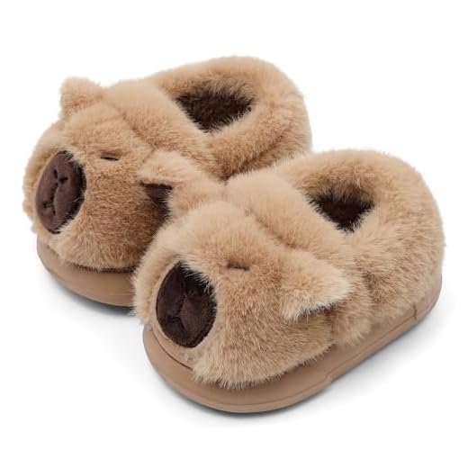 MASOCIO Zapatillas Casa Niño Invierno Zapatillas de Estar por Casa Andar Niña Pantuflas Divertidas Cerradas Animales Capibaras Marrón 4 (Talla Fabricante: CN 26-27) EU 25/26