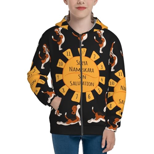 Beagle ​​Doing Yoga Kid Hoodies Boys Zip Up Sweatshirts Girls Pullover with Pocket3