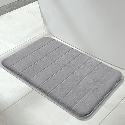 Yimobra Memory Foam Bath Mat Large Size 51 x 81 cm, Soft and Comfortable, Super Water Absorption, Non-Slip, Thick, Machine Wash, Easier to Dry for Bathroom Floor Rug, Grey