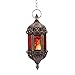 Nuptio Marokkanische Kerze Laterne Hängend Teelicht Kerzenhalter Metall & Glas Ramadan Lampe Braun Dekorative Laternen für Kerzen für Wohnzimmer Balkon Halloween Weihnachtsdekorationen, 1 Stück