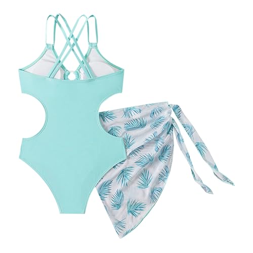 Kids Girls 2-Piece Summer Beachwear Hawaiian Strappy Padded Short Swimwear with Tulle Cover Up Skirt2