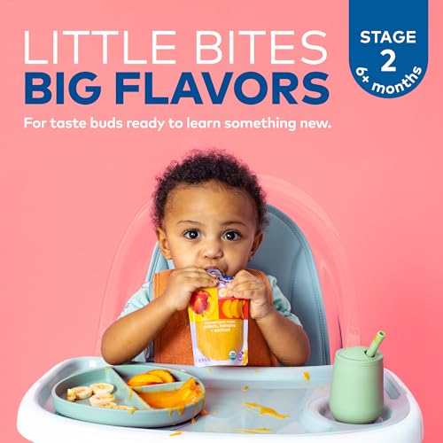 Plum Organics Peach, Banana & Apricot, 6+ Months - Organic Fruit and Veggie Baby Food Pouches, 4 oz Pouch (Pack of 4)