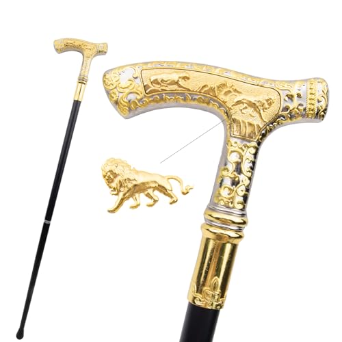 Golden White Lion Luxury Pattern Walking Stick Party Fashion Elegant Walking Stick Decorative Cospaly Cane Knob Crosier 89cm