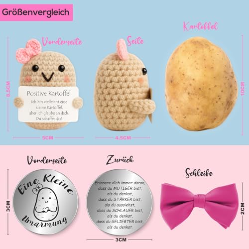 Tixlux Pocket Hug Positive Kartoffel Figur, Handgefertigte Strickwolle Mini Kartoffel Dekorationsfigur mit Glücksbringer (Silber I), Mutmacher Geschenk, Gute Besserung, Einschulung