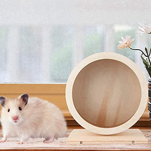 ANCLLO Hamster Wood Silent Running Heimtrainer - Hamster Laufrad Silent Holzhalterung Haustier Heimtrainer Spielzeug für Igel Chinchilla Kleintier(Durchmesser 21cm)