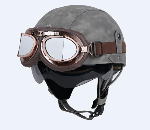Casco de moto abierto tipo media cara clásico chopper scooter con gafas cuero M