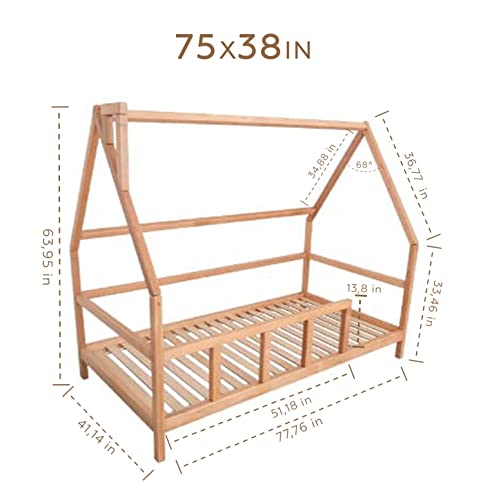 Busywood Twin Bed Kids - Toddler Bed Frame - Montessori Bed - Wooden Bed Natural Color - House Bed For Kids Montessori Room (Model 1, Natural Tree, Size 75X38 In, With Legs & Slats) #TOP5