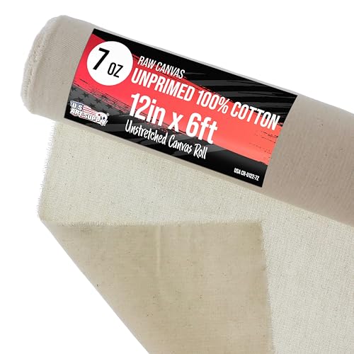 U.S. Art Supply 7-Ounce Unprimed Canvas Roll, 12" Wide x