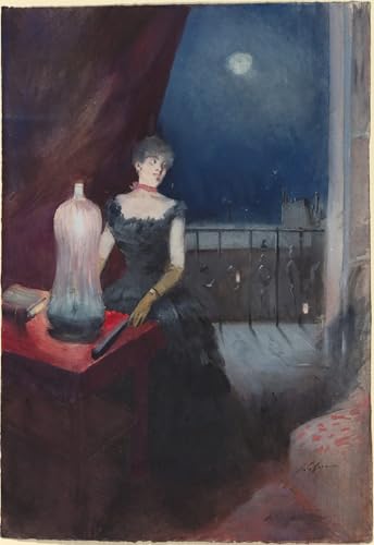 Peinture sur toile Femme debout à l'éventail pour ambiance nordique