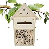 Casa de abejas de madera, caja de abejas de madera natural y hotel de mariposas, decoración de jardín resistente y elegante, colmena de abejas para mariquitas, abejas polinizadoras y mariposas