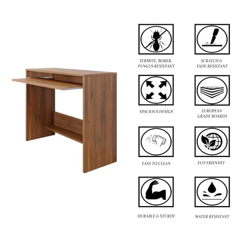 Image of VIKI Engineered Wood Computer Table, Study Table, Desks with 1 Open Shelf & Keyboard Tray for Adults /Students, Office Home | TURA | Brussel Walnut, 80W x 75H x 40D | 1 Year Warranty