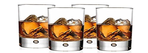 Double Old Fashioned Whiskey Glass (Set of 4) with Chilling Stones - 10 oz Heavy Base Rocks Barware Glasses for Scotch, Bourbon and Cocktail Drinks