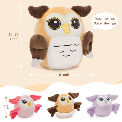 Image of MaoGoLan Owl Stuffed Animals with Babies Inside,Ultra Soft Owl Plush Throw Pillow with 3 Adorable Baby Owls Plushie,Squishy Stuffed Collection Gift for Owl Lover,Kids,Teens,16 inch