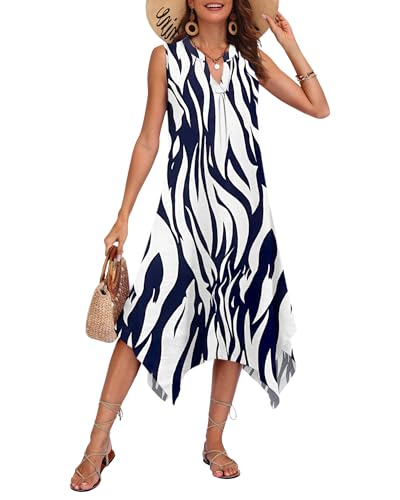 Image of AUSELILY Summer Dresses for Women 2026 Casual Sleeveless Sundress Asymmetrical Hem Tank Midi Dress with Pockets