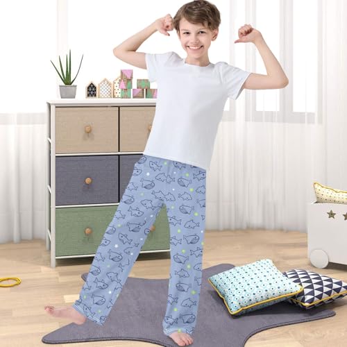 Boy's Pj Pants Whale Shark Dolphin Lounge Bottoms Elastic Waist Kids Joggers with Pockets Size 6-144