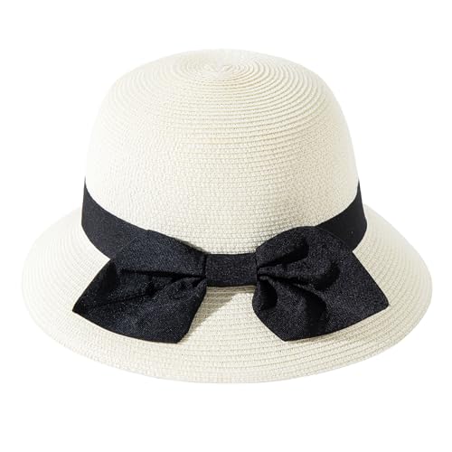 Jastore Little Kids Girls Boys Summer Straw Sun Hat Wide Brim Bowknot Floppy Beach Sun Hat3