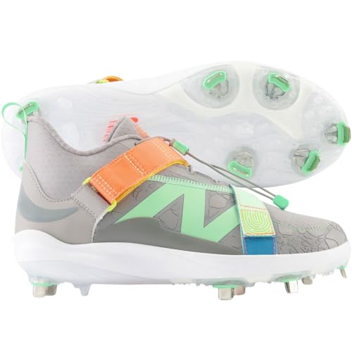 New Balance Unisex FuelCell Lindor V2 Metal Baseball Shoe, Team Away Grey/Neon Dragonfly/Electric Jade, 12 US Men