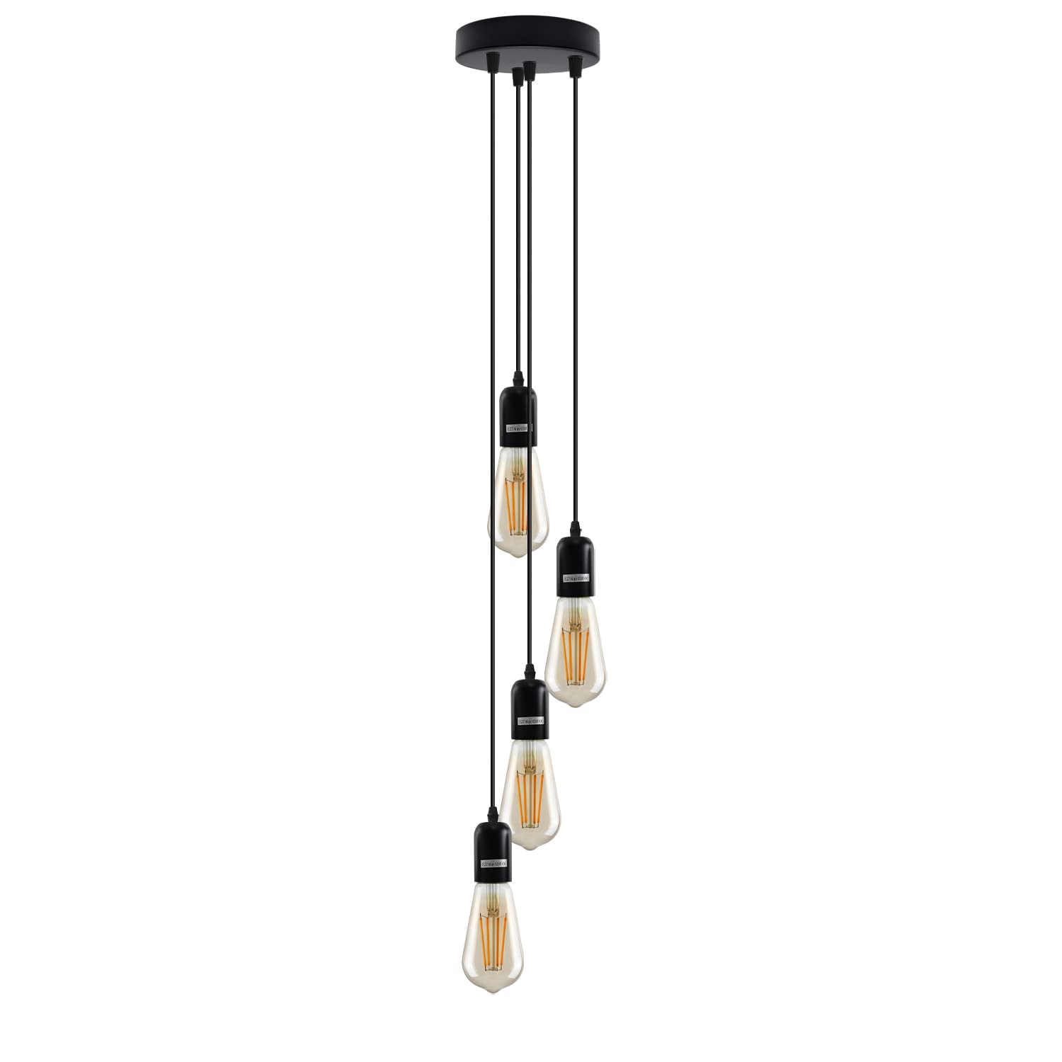 DC VOLTAGE Modern Vintage 4 Head Light Cluster Cascade Ceiling Pendant E27 Drop Light Height Adjustable Hanging Lamp Fixture for Kitchen Restaurant etc.