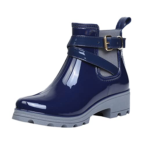 Chelsea Boots Botas de mujer de piel negra 37 – Botines de lluvia para mujer con tacón, botines de goma con plataforma, elegantes zapatos de jardín, resistentes al agua, botas de lluvia al aire libre
