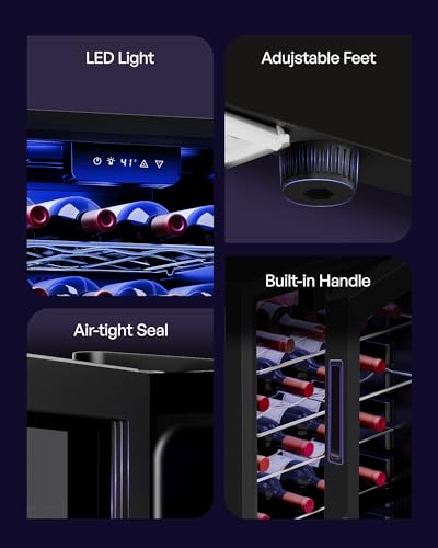 Icyglee 25 Bottle Compressor Wine Cooler Refrigerator, Freestanding Wine Cellar with 41-64°F Adjust Temp & Double-layer Glass Door for Red and White, Wine Cooler for Home Bar, Black