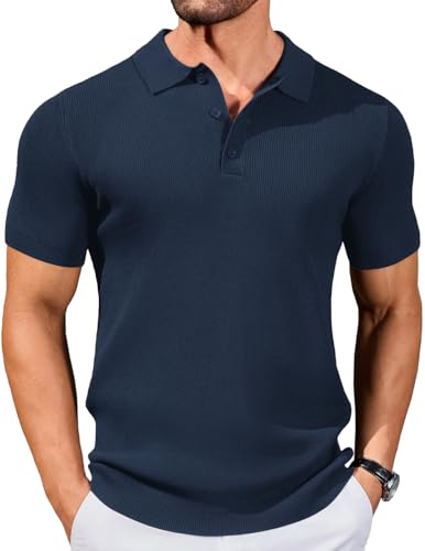COOFANDY Mens Knit Polo Shirts Short Sleeve Ribbed...