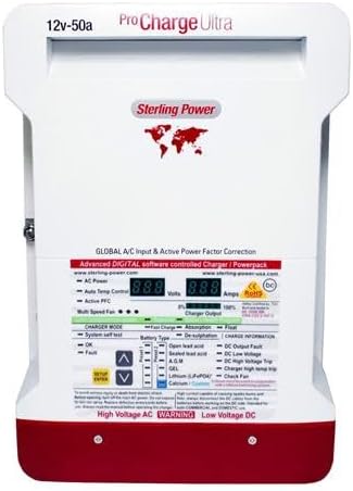 Sterling Power PCU1250 Marine Battery Charger, Pro Charge Ultra, 12V 50A, Power Factor Corrected, 90-270V Input, Global AC Power Compatible