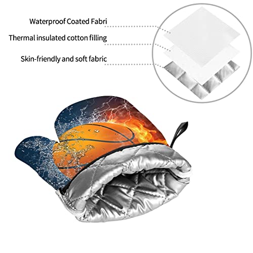 Fire Basketball Oven Mitts Set Of 4 Kitchen Oven Mitts And Pot Holders Sports Themed Non-Slip Heat Resistant Oven Mitts For Kitchen Cooking, Bbq, Baking, Grilling #TOP6