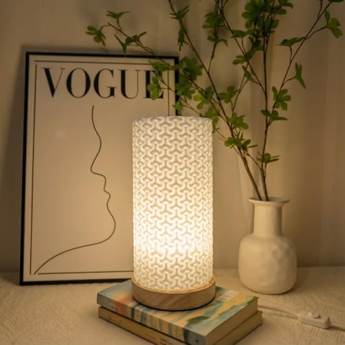 Image of Small Bedside Lamp for Nightstand, 3D Printed Mini Table Lamp, 3 Color Temperatures Warm to Cool White, Cozy Small Lamp for Bedroom Dorm Tight Spaces, Ash Wood Base, 8.8 Inch Tall - Bubble