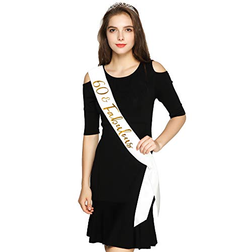 60 And Fabulous Satin Sash - 60Th Birthday Sash 60 Birthday Gifts Party Favors, Supplies And Decorations (White) #TOP2
