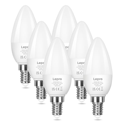 Lepro E14 LED Warmweiss, Glühbirne E14, 4.2W 470 Lumen, 6er-Pack, ersetzt 40W Birne, C35 2700K Warmweiß Glühlampe, 250° Leuchtmittel, Kerzenleuchten