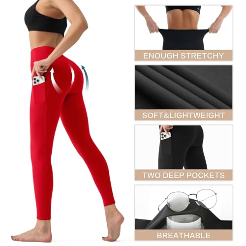 Image of YUDSUD High Waisted Leggings for Women with Pockets - Tummy Control Capris Yoga Pants for Workout Running Athletic Cycling