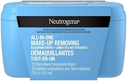 Neutrogena All-in-One Makeup Removing Cleansing Wipes - Face Cleanser - Eye Makeup Remover - Biodegradable - 25 Facial Wipes