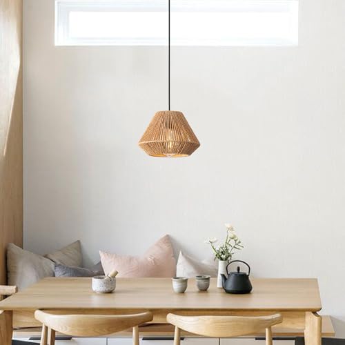 Gudicati Hand Woven Bamboo Pendant Light Vintage Farmhouse 9.64" Rattan Pendant Lighting Fixture Mini Retro Boho Wicker Pendant Light for Kitchen Island, Bedroom, Dining Room, Hallway, Living Room - Image 8