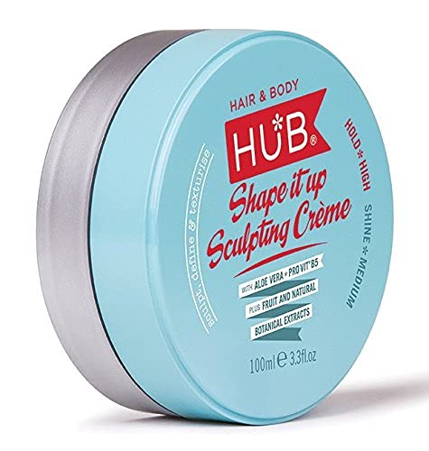 HUB Shape it up Sculpting Crème Styling Product - 100 g / 100 ml x 1. Strong Hold and Medium Shine Finish. Hair Wax for men and women. Deluxe and best, salon professional shaper formulation. ( Putty, clay, pomade, fiber or wax category product ). PALM OIL FREE, PARABEN FREE, SULPHATE FREE