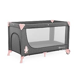Kinderkraft Lettino Campeggio JOY, Culla da Viaggio, Pieghevole, Ruote, Borsa Trasporto, per Bambini 0-25 Kg, Rosa