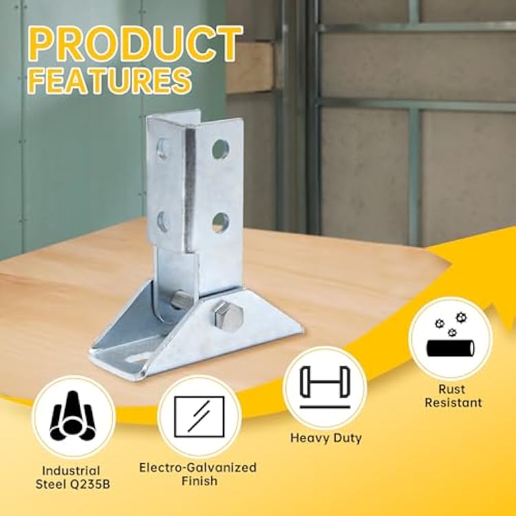 2 Pcs Adjustable Brace Fitting, Heavy Duty Strut Base for 1-5/8 Channel Structural Reinforcement and Stability, Thickened 3/16 (5mm )
