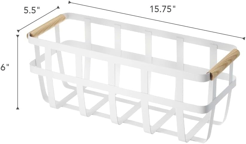 Yamazaki Home Tosca Storage Basket - Home Organizer Bin Holder With Wooden Handle - Small - Steel + Wood - Holds 4 To 6 Slippers
