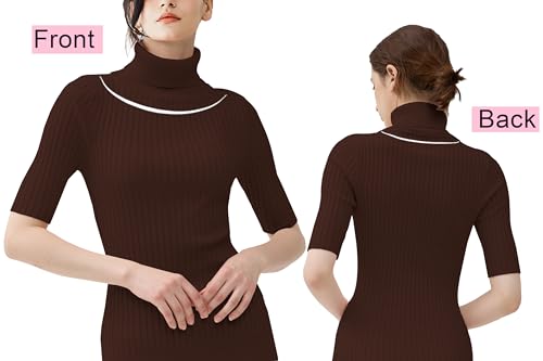 Image of v28 Women Turtleneck 1 /2 Half Sleeve Highly Stretchy Ribbed Knit Fitted Sweater