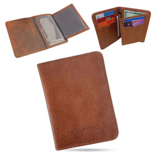 Carteira Porta Cartão Masculina Couro Legítimo Slim RG CNH MONOLO (Caramelo)