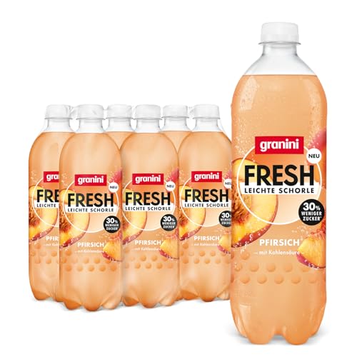 granini FRESH Pfirsich (6 x 0,75l), Pfirsich-Erfrischungsgetränk, mit Kohlensäure, echte Früchte, wenig Kalorien, ohne Süßungsmittel, vegan