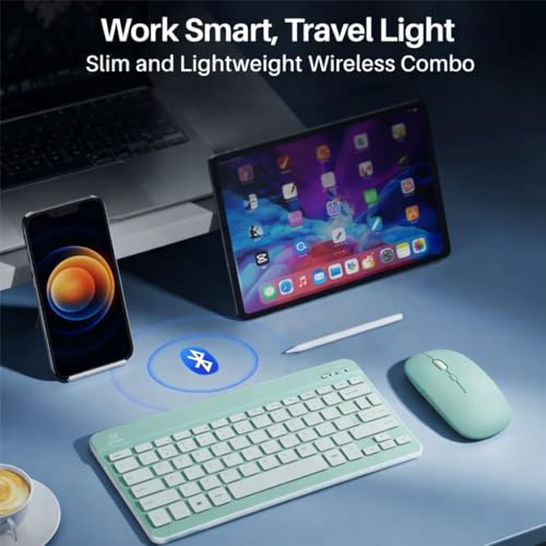 Image of Wireless Keyboard Mouse Combo Slim Bluetooth + USB Set for Laptop PC | Silent Keys Compact Mini Keyboard with Mouse | Office, Home, Travel Use (Multicolor Random)