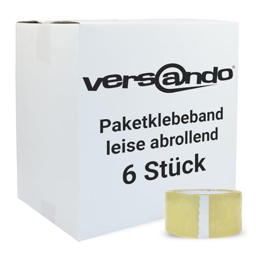 versando 6x geräuscharmes Packband transparent 66m Klebeband zum Verpacken von Paketen + Kartons - starke Klebekraft leise abrollend 6 Rollen
