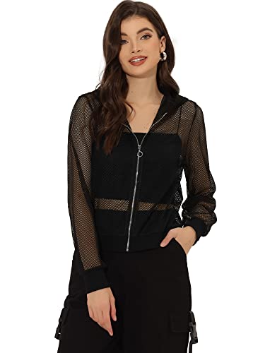 Allegra K Hoodie Jacket for Women's 2024 Zip Up Long Sleeve Mesh Sheer Bomber Jackets