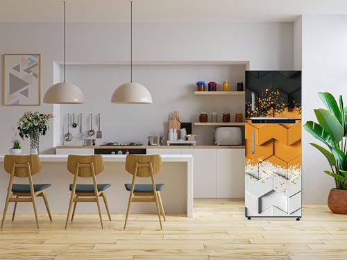 Image of DesignDecor Vinyl 3D Flower Fridge Sticker, 24x60 cm, Marble Texture, Double Door Refrigerator (Yelow)