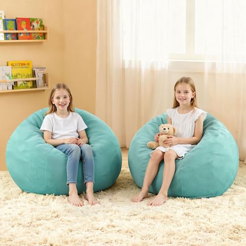 Image of HABUTWAY 2FT Bean Bag Chair 2-Pack, 2' Beanbags Small Bean Bag Chairs with Filling, Teardrop Bean Bag Chair Luxurious Velvet Ultra Soft Fur with Removable Cover(Aqua Ombre)